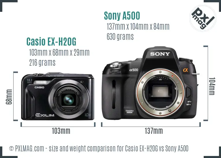 Casio EX-H20G vs Sony A500 size comparison