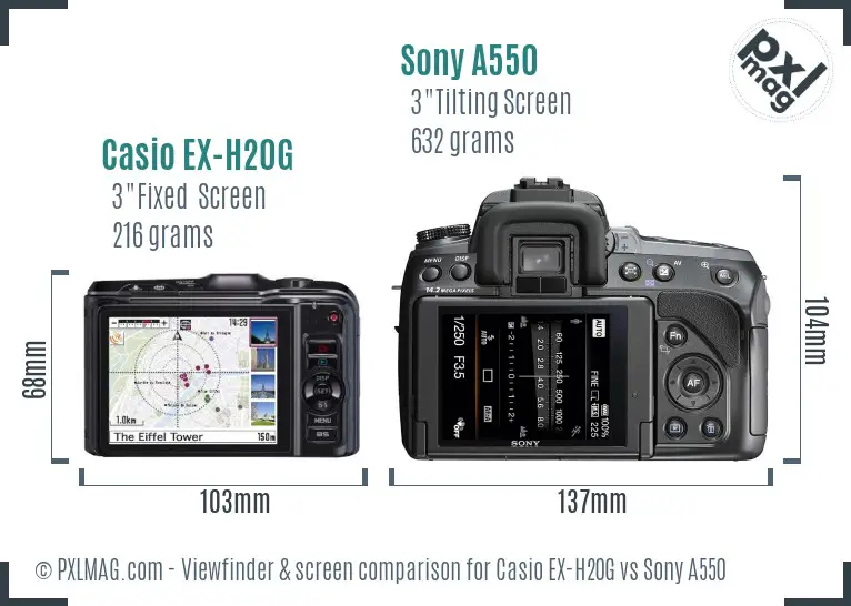 Casio EX-H20G vs Sony A550 Screen and Viewfinder comparison Casio EX-H20G vs Sony A550 Screen and Viewfinder comparison