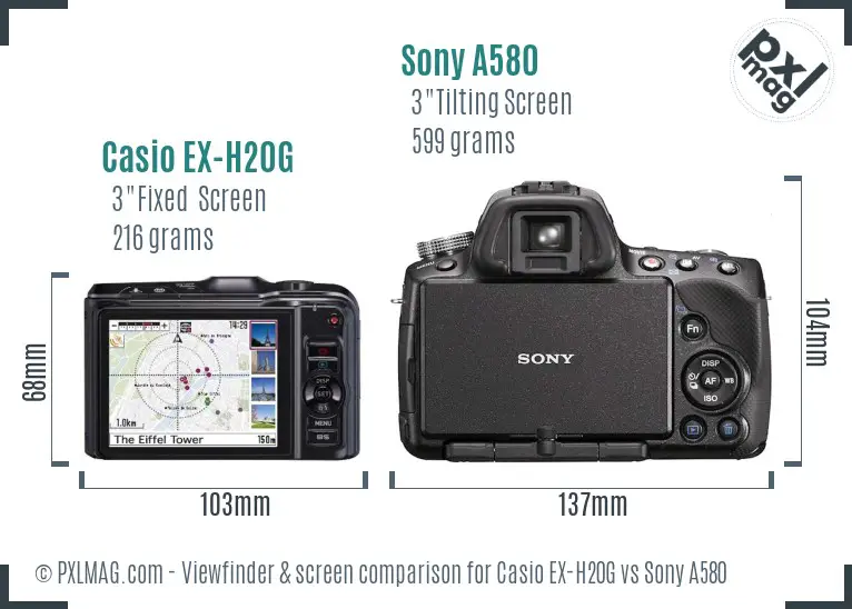 Casio EX-H20G vs Sony A580 Screen and Viewfinder comparison