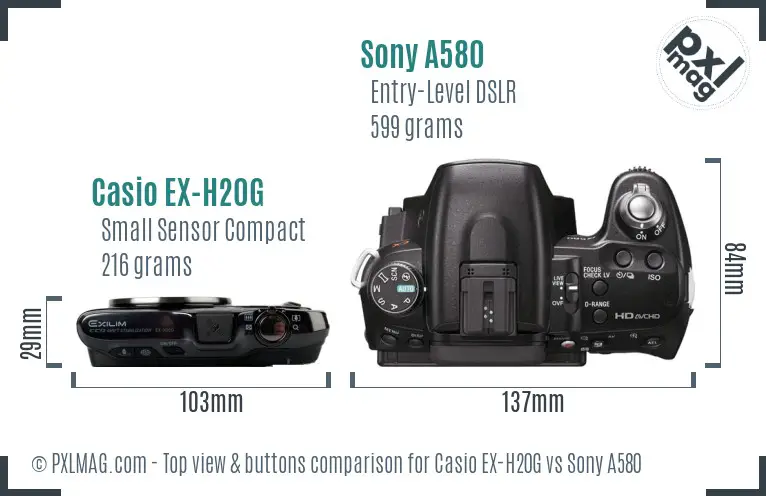 Casio EX-H20G vs Sony A580 top view buttons comparison