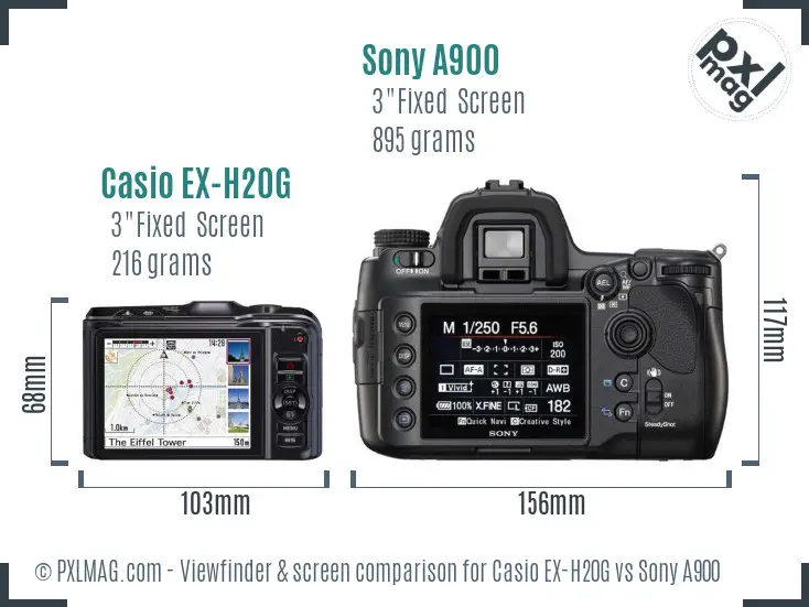 Casio EX-H20G vs Sony A900 Screen and Viewfinder comparison