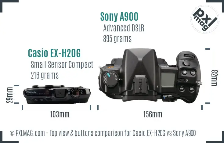 Casio EX-H20G vs Sony A900 top view buttons comparison
