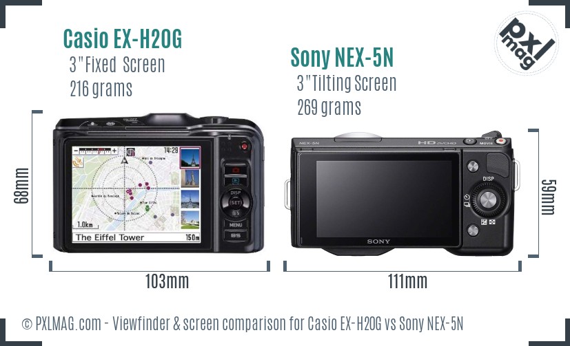 Casio EX-H20G vs Sony NEX-5N Screen and Viewfinder comparison