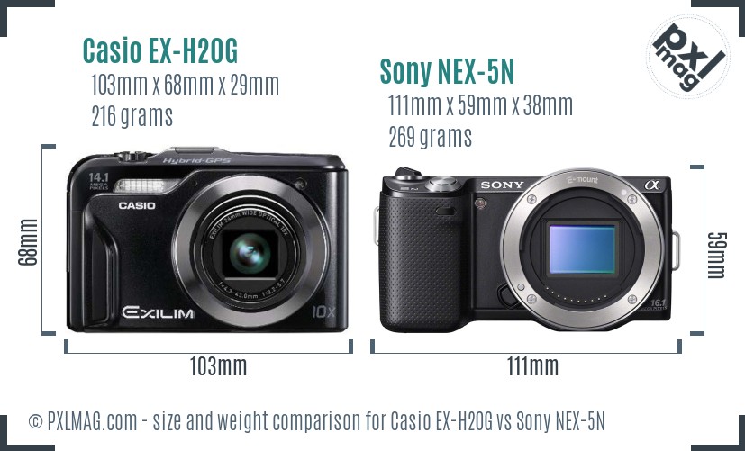 Casio EX-H20G vs Sony NEX-5N size comparison