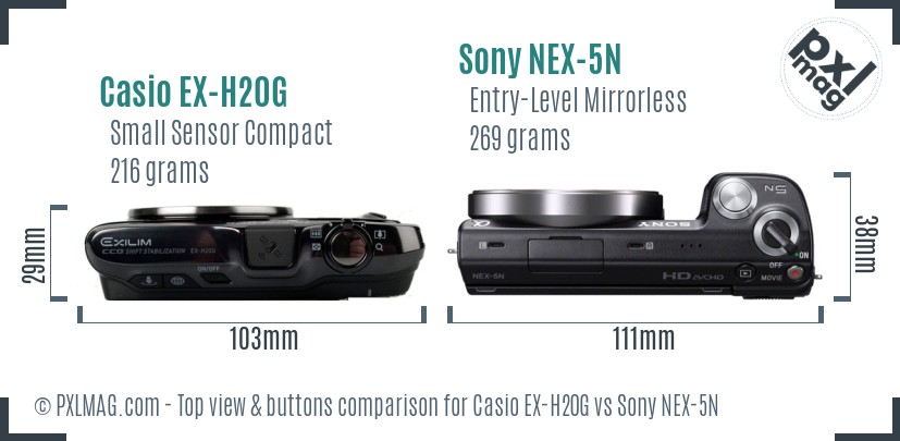Casio EX-H20G vs Sony NEX-5N top view buttons comparison