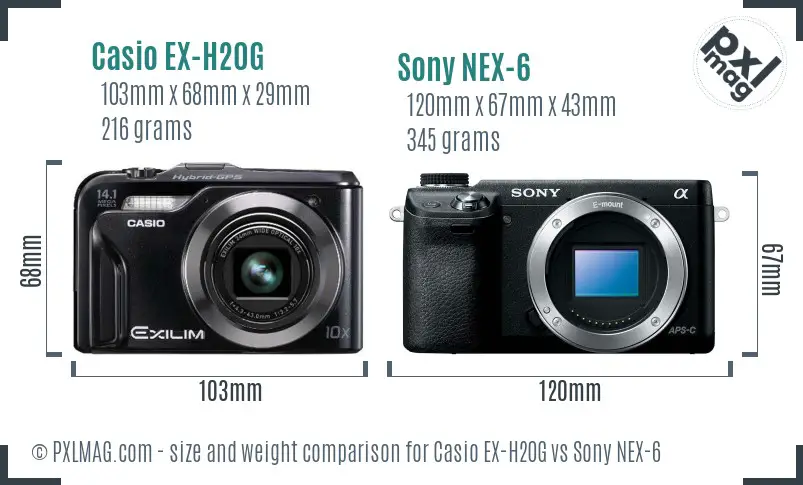 Casio EX-H20G vs Sony NEX-6 size comparison