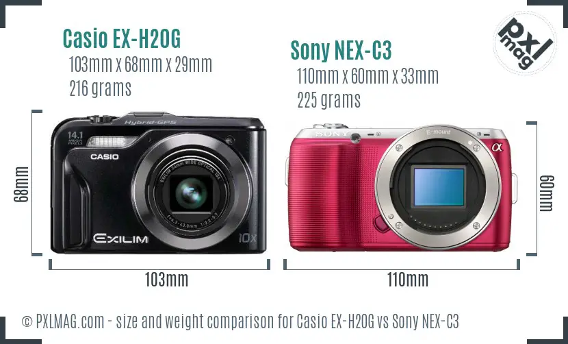 Casio EX-H20G vs Sony NEX-C3 size comparison