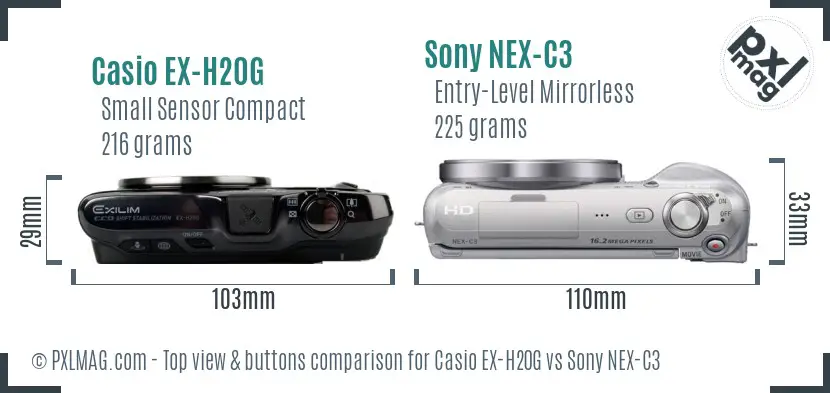 Casio EX-H20G vs Sony NEX-C3 top view buttons comparison
