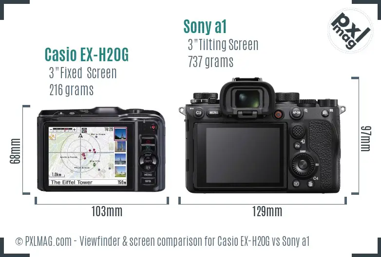 Casio EX-H20G vs Sony a1 Screen and Viewfinder comparison