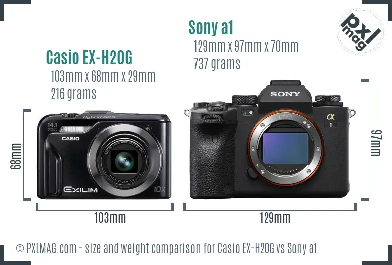 Casio EX-H20G vs Sony a1 size comparison