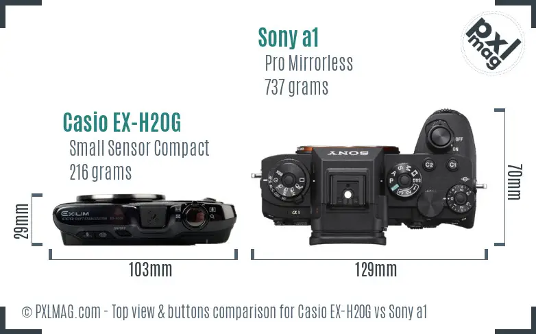 Casio EX-H20G vs Sony a1 top view buttons comparison