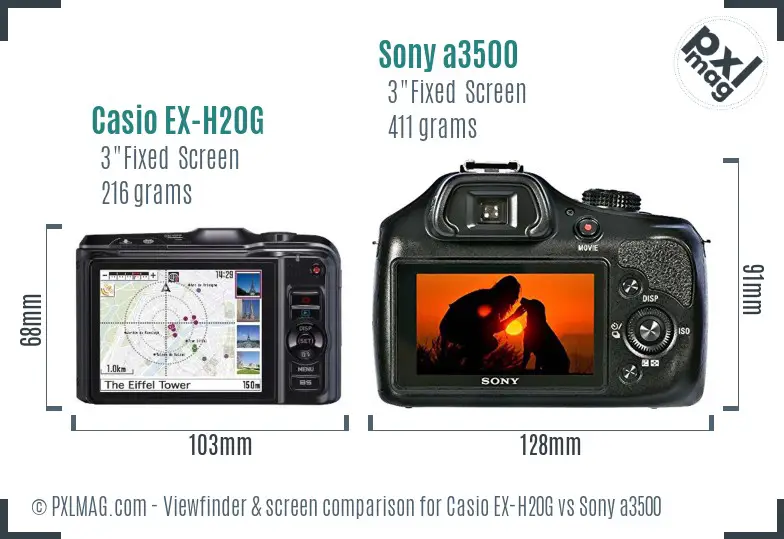 Casio EX-H20G vs Sony a3500 Screen and Viewfinder comparison