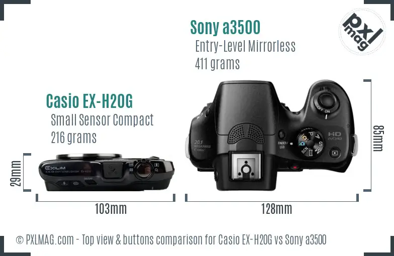 Casio EX-H20G vs Sony a3500 top view buttons comparison