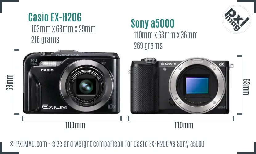 Casio EX-H20G vs Sony a5000 size comparison