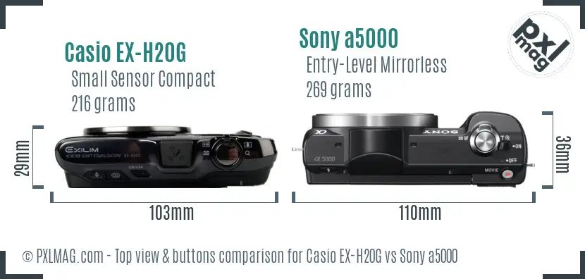 Casio EX-H20G vs Sony a5000 top view buttons comparison