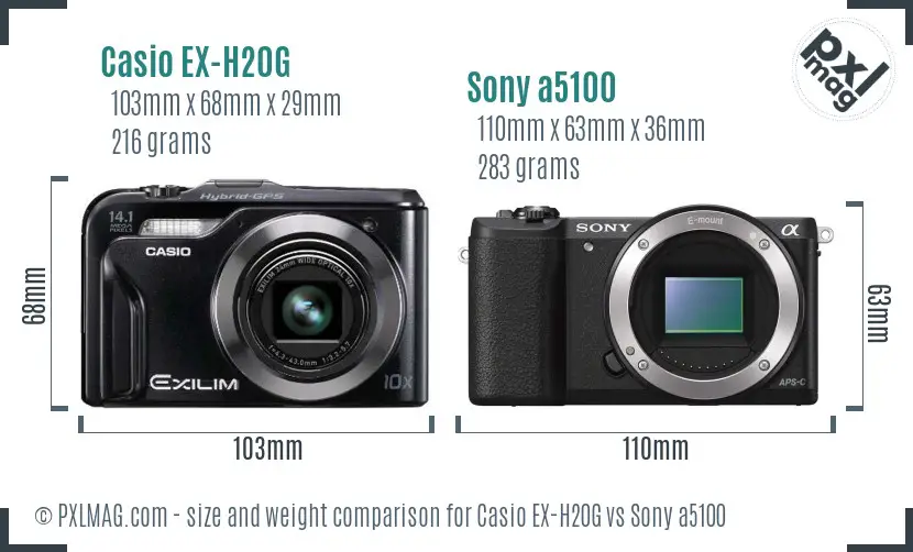 Casio EX-H20G vs Sony a5100 size comparison