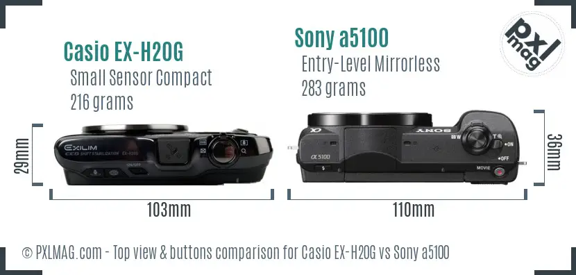Casio EX-H20G vs Sony a5100 top view buttons comparison