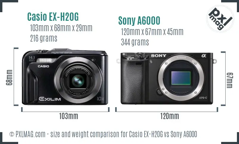 Casio EX-H20G vs Sony A6000 size comparison