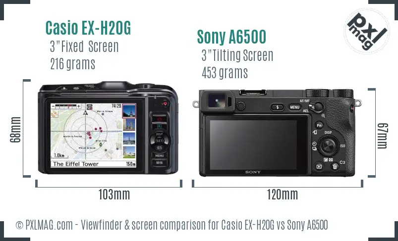 Casio EX-H20G vs Sony A6500 Screen and Viewfinder comparison Casio EX-H20G vs Sony A6500 Screen and Viewfinder comparison