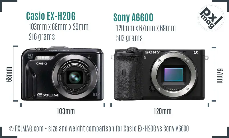Casio EX-H20G vs Sony A6600 size comparison