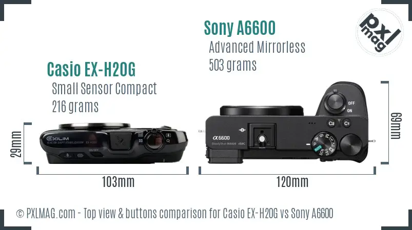 Casio EX-H20G vs Sony A6600 top view buttons comparison