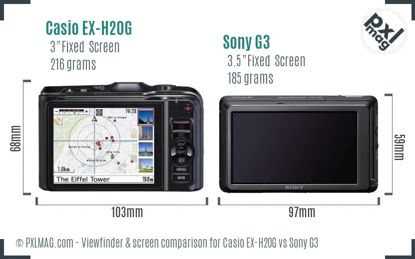 Casio EX-H20G vs Sony G3 Screen and Viewfinder comparison