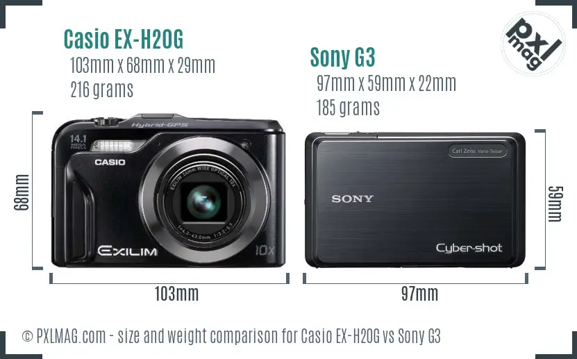 Casio EX-H20G vs Sony G3 size comparison