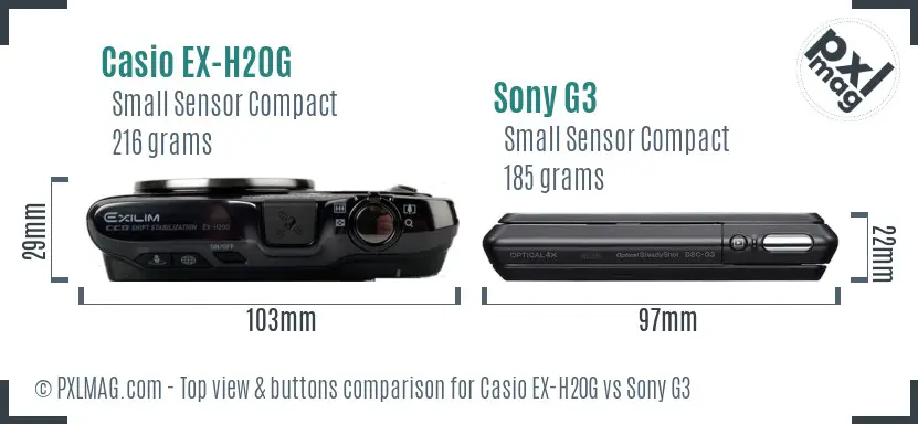 Casio EX-H20G vs Sony G3 top view buttons comparison