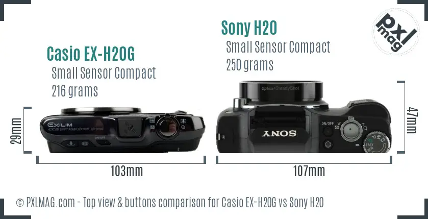 Casio EX-H20G vs Sony H20 top view buttons comparison