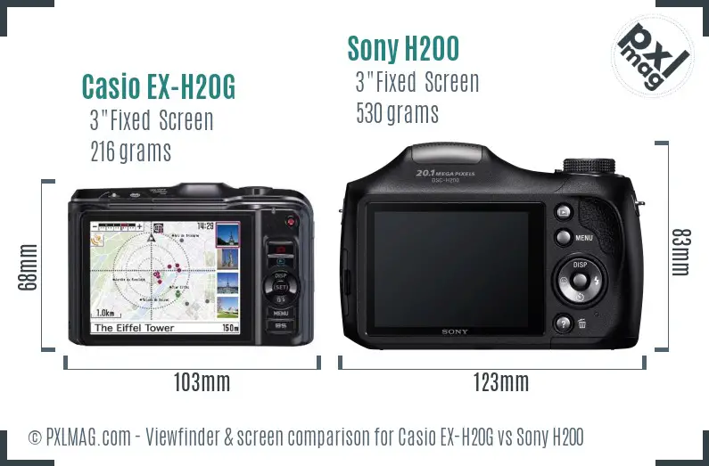 Casio EX-H20G vs Sony H200 Screen and Viewfinder comparison Casio EX-H20G vs Sony H200 Screen and Viewfinder comparison