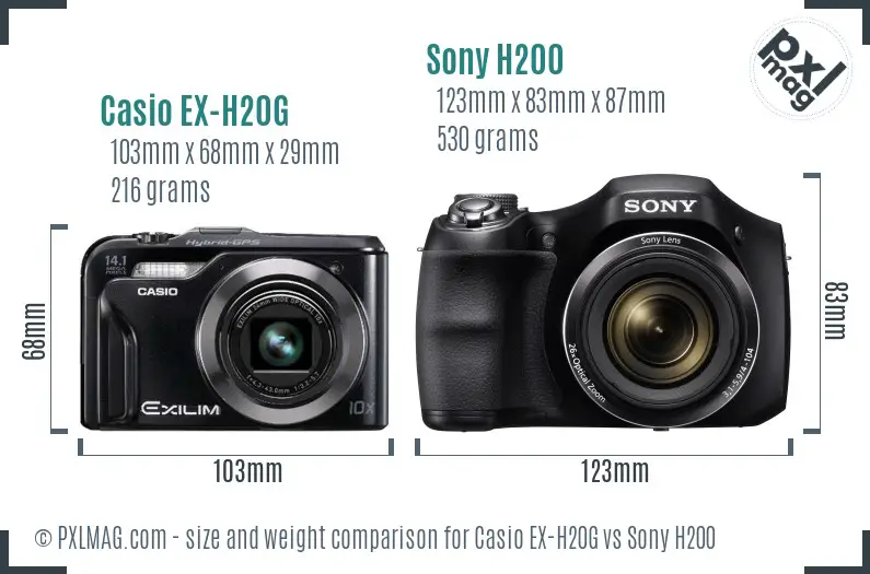 Casio EX-H20G vs Sony H200 size comparison Casio EX-H20G vs Sony H200 size comparison