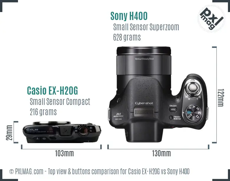 Casio EX-H20G vs Sony H400 top view buttons comparison