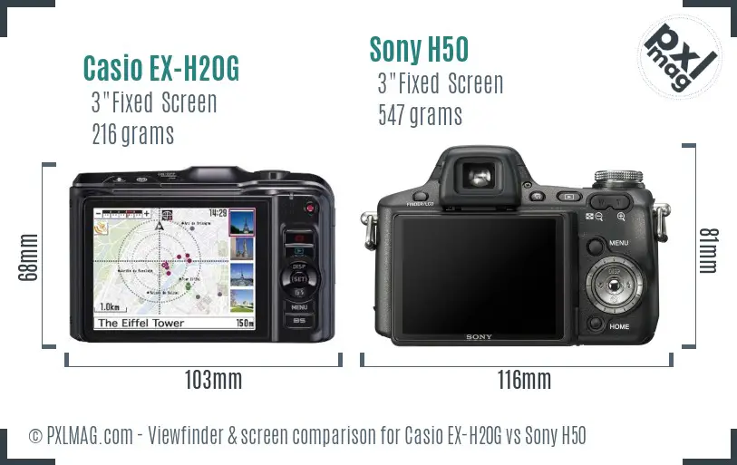 Casio EX-H20G vs Sony H50 Screen and Viewfinder comparison