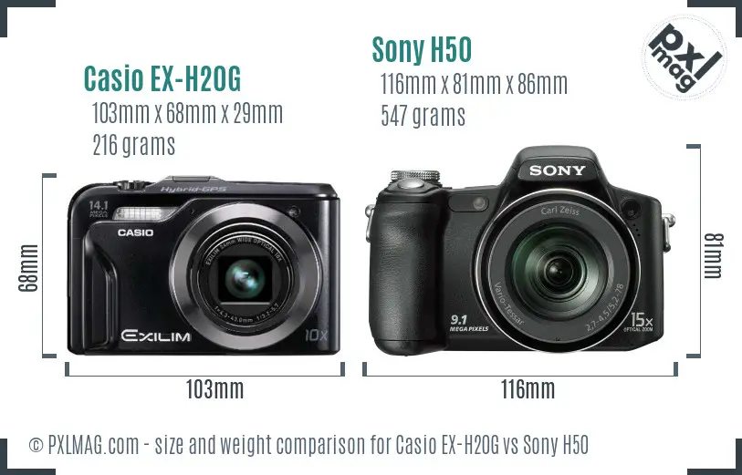 Casio EX-H20G vs Sony H50 size comparison