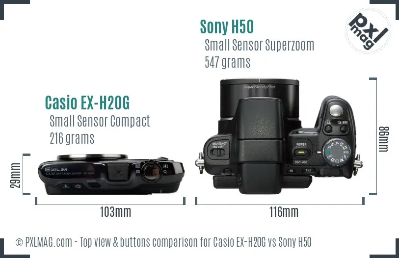 Casio EX-H20G vs Sony H50 top view buttons comparison