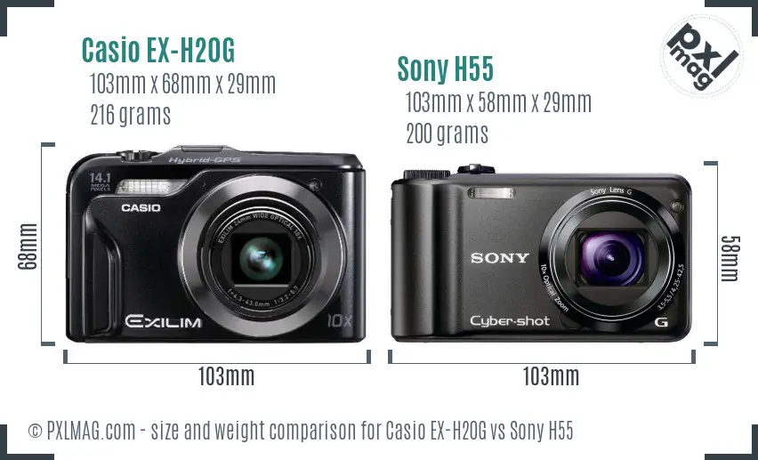 Casio EX-H20G vs Sony H55 size comparison