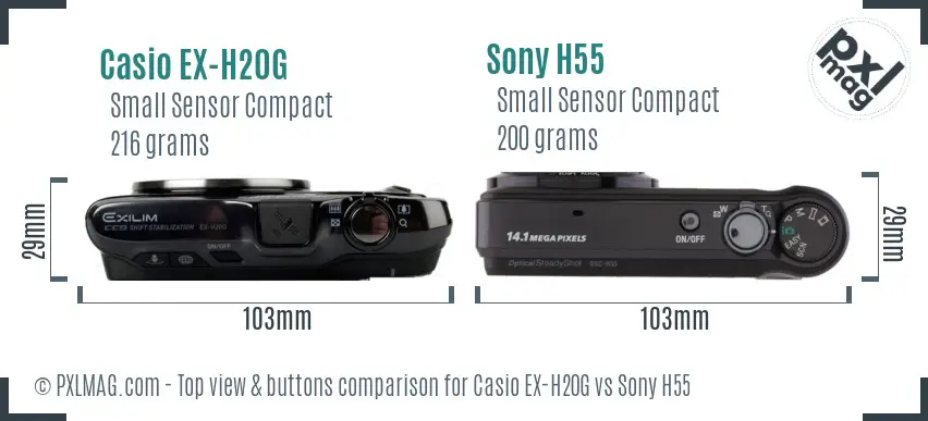 Casio EX-H20G vs Sony H55 top view buttons comparison