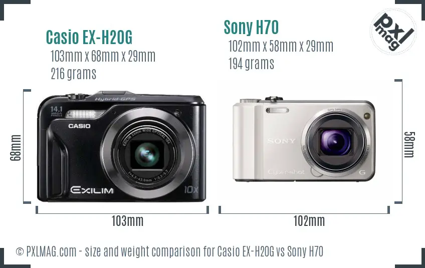 Casio EX-H20G vs Sony H70 size comparison Casio EX-H20G vs Sony H70 size comparison