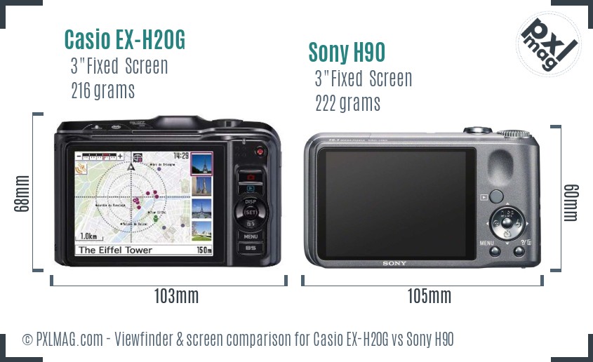 Casio EX-H20G vs Sony H90 Screen and Viewfinder comparison