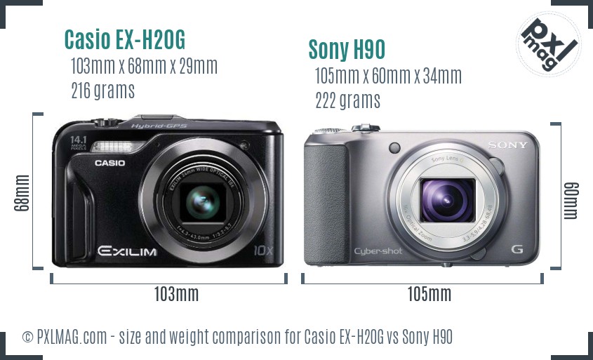 Casio EX-H20G vs Sony H90 size comparison Casio EX-H20G vs Sony H90 size comparison