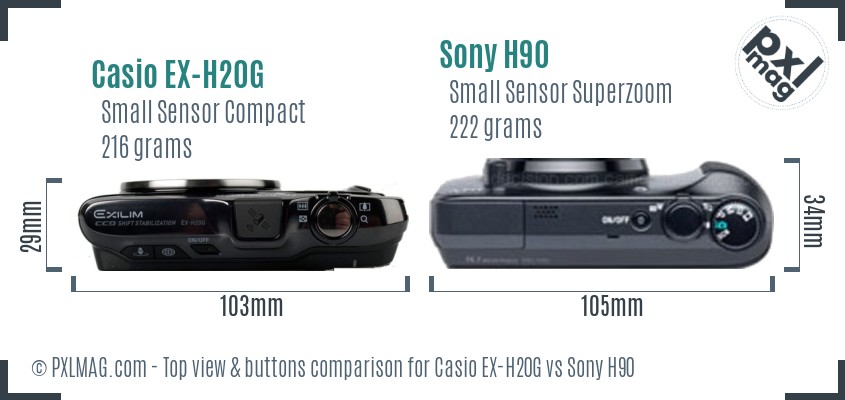 Casio EX-H20G vs Sony H90 top view buttons comparison
