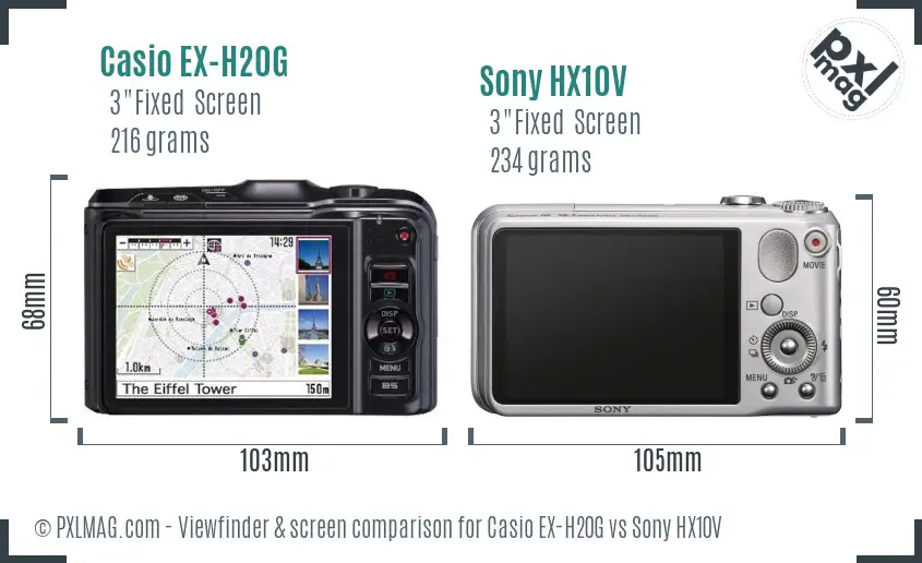 Casio EX-H20G vs Sony HX10V Screen and Viewfinder comparison