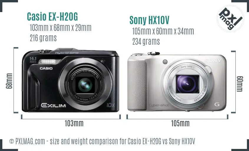 Casio EX-H20G vs Sony HX10V size comparison