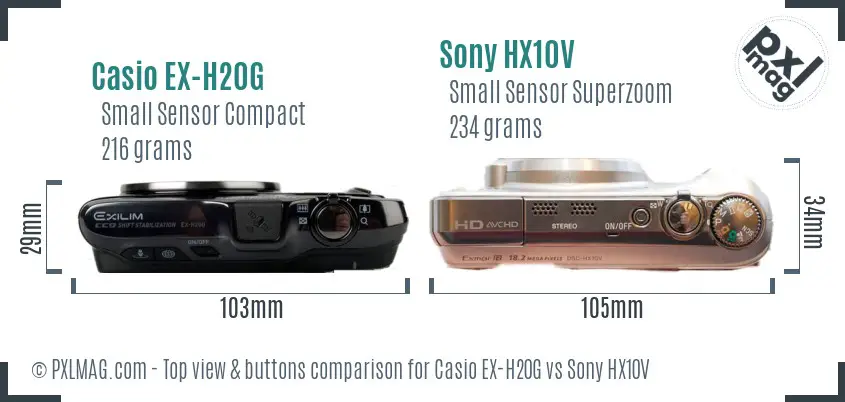 Casio EX-H20G vs Sony HX10V top view buttons comparison