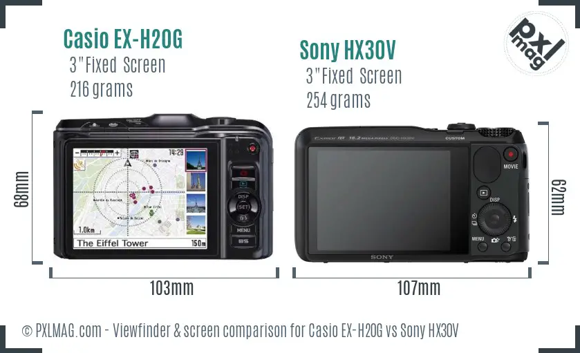 Casio EX-H20G vs Sony HX30V Screen and Viewfinder comparison