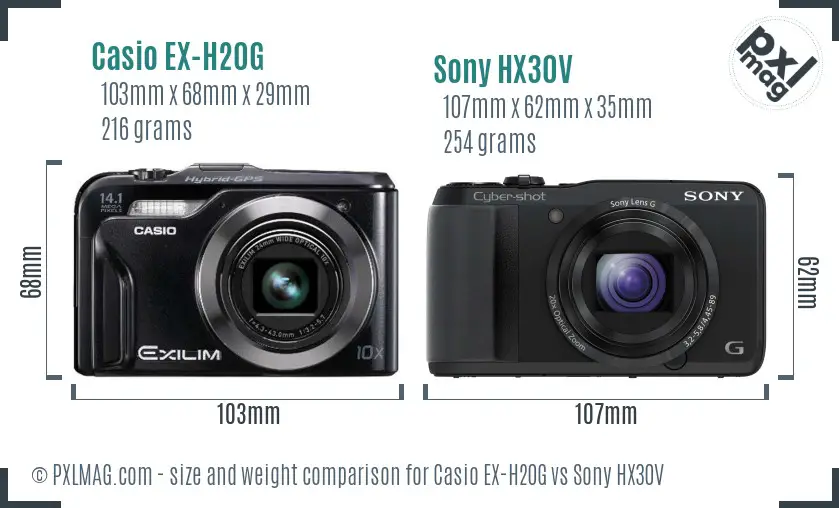 Casio EX-H20G vs Sony HX30V size comparison