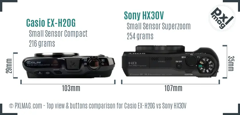 Casio EX-H20G vs Sony HX30V top view buttons comparison