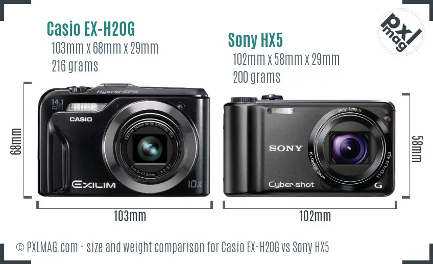 Casio EX-H20G vs Sony HX5 size comparison