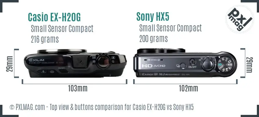 Casio EX-H20G vs Sony HX5 top view buttons comparison