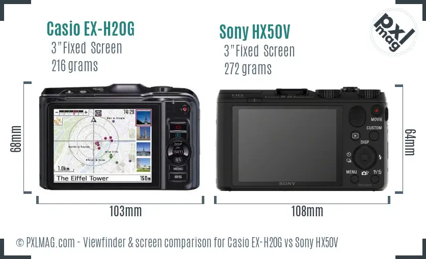 Casio EX-H20G vs Sony HX50V Screen and Viewfinder comparison
